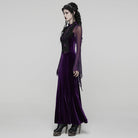 PUNK RAVE Women's Gothic Floral Embroidered Mesh Splice Maxi Dress Violet