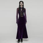 PUNK RAVE Women's Gothic Floral Embroidered Mesh Splice Maxi Dress Violet
