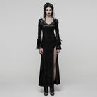 PUNK RAVE Women's Gothic Floral Embroidered Mesh Splice Party Dress Black