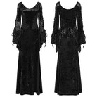 PUNK RAVE Women's Gothic Floral Embroidered Mesh Splice Party Dress Black