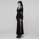PUNK RAVE Women's Gothic Floral Embroidered Mesh Splice Party Dress Black