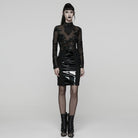 PUNK RAVE Women's Gothic Floral Embroidered Mesh Top