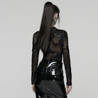 PUNK RAVE Women's Gothic Floral Embroidered Mesh Top