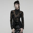 PUNK RAVE Women's Gothic Floral Embroidered Mesh Top