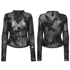 PUNK RAVE Women's Gothic Floral Embroidered Mesh Top