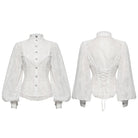 PUNK RAVE Women's Gothic Floral Embroidered Puff Sleeved Ruffle Shirt