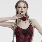 PUNK RAVE Women's Gothic Floral Embroidered Rose Velvet Choker Red
