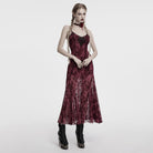 PUNK RAVE Women's Gothic Floral Embroidered Rose Velvet Choker Red