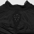 PUNK RAVE Women's Gothic Floral Embroidered Ruched Mesh Shirt