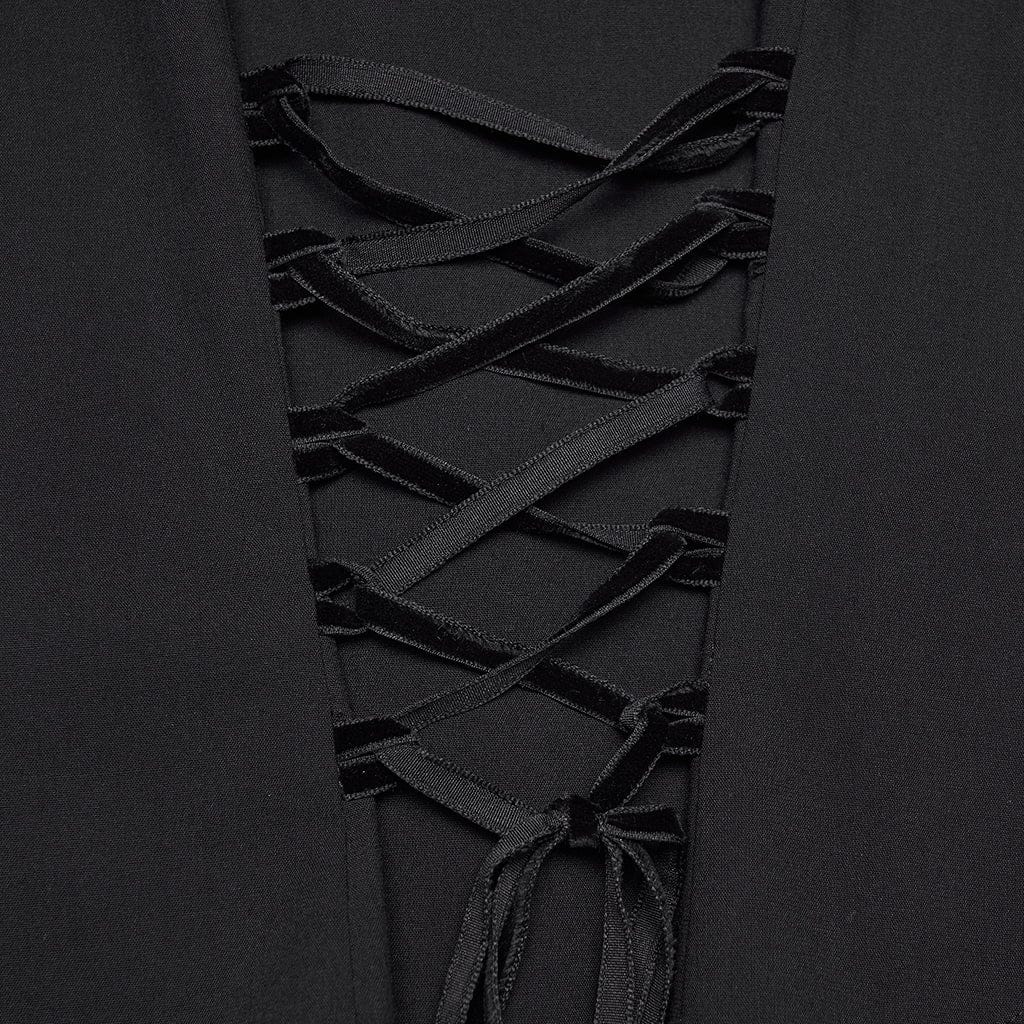 PUNK RAVE Women's Gothic Floral Embroidered Ruffled Stand Collar Shirt