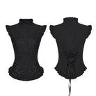 PUNK RAVE Women's Gothic Floral Embroidered Ruffled Stand Collar Shirt