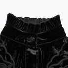 PUNK RAVE Women's Gothic Floral Embroidered Ruffled Velvet Shirt Black