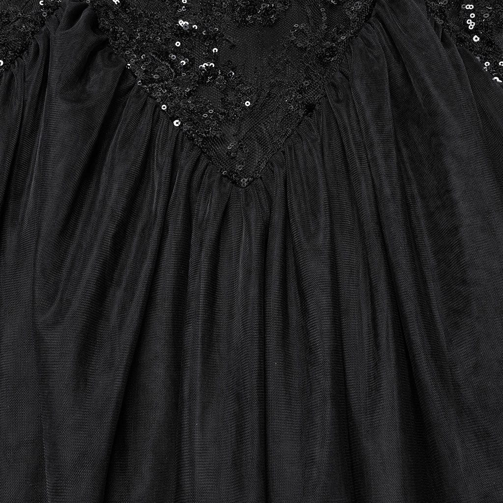 PUNK RAVE Women's Gothic Floral Embroidered Sequin Fishtail Wedding Slip Dress