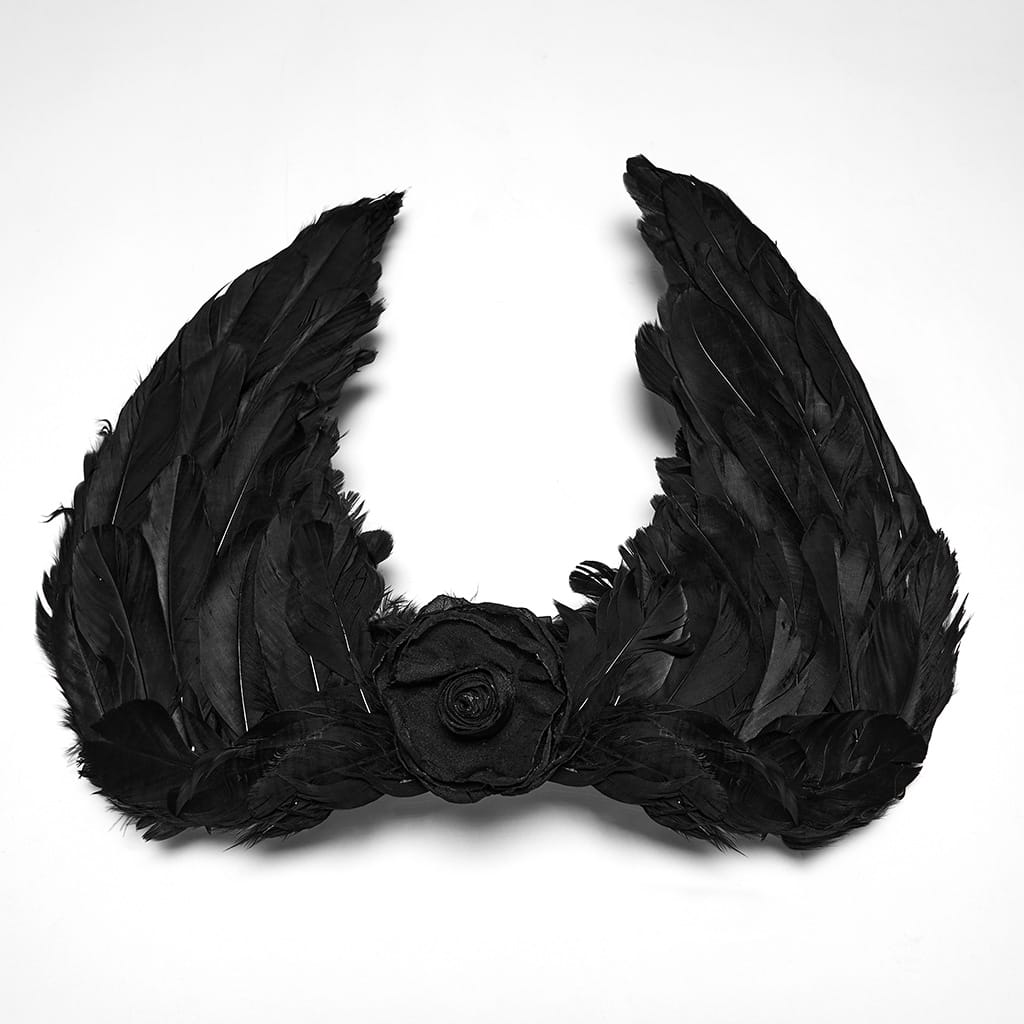 PUNK RAVE Women's Gothic Floral Feather Wing Headwear