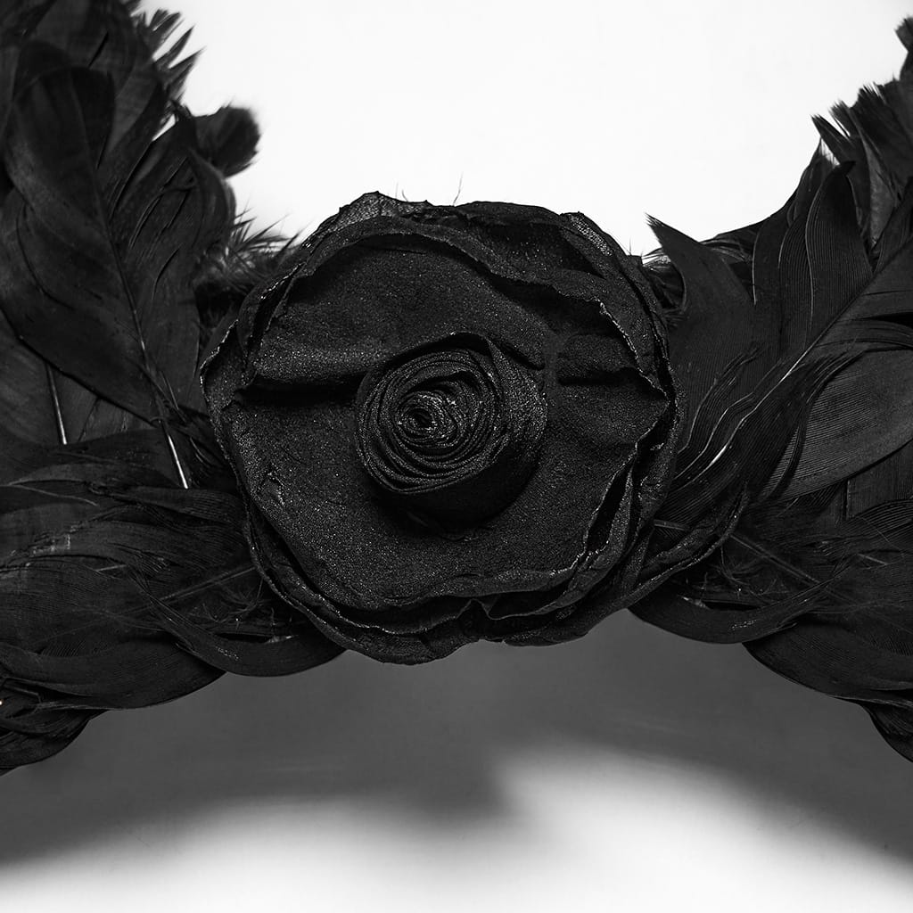PUNK RAVE Women's Gothic Floral Feather Wing Headwear