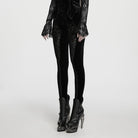 PUNK RAVE Women's Gothic Floral Jacquard Embroidered Velvet Leggings Black