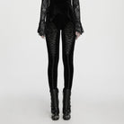 PUNK RAVE Women's Gothic Floral Jacquard Embroidered Velvet Leggings Black