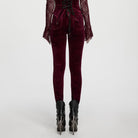 PUNK RAVE Women's Gothic Floral Jacquard Embroidered Velvet Leggings Red