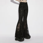 PUNK RAVE Women's Gothic Floral Jacquard Flared Pants