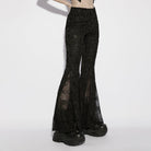 PUNK RAVE Women's Gothic Floral Jacquard Flared Pants