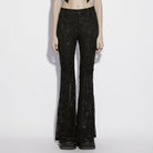 PUNK RAVE Women's Gothic Floral Jacquard Flared Pants