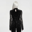 PUNK RAVE Women's Gothic Floral Jacquard Lace Long Sleeve Velvet Top Black