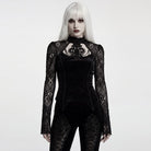 PUNK RAVE Women's Gothic Floral Jacquard Lace Long Sleeve Velvet Top Black