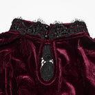 PUNK RAVE Women's Gothic Floral Jacquard Lace Long Sleeve Velvet Top Red