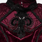 PUNK RAVE Women's Gothic Floral Jacquard Lace Long Sleeve Velvet Top Red