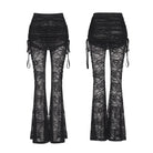 PUNK RAVE Women's Gothic Floral Lace Drawstring Ruched Flared Pants