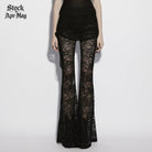 PUNK RAVE Women's Gothic Floral Lace Drawstring Ruched Flared Pants