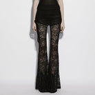 PUNK RAVE Women's Gothic Floral Lace Drawstring Ruched Flared Pants