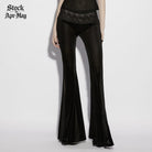 PUNK RAVE Women's Gothic Floral Lace Mesh Splice Flared Pants