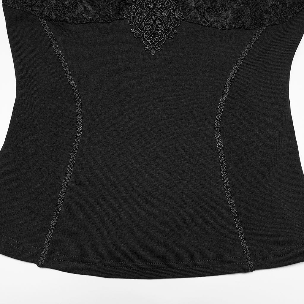 PUNK RAVE Women's Gothic Floral Lace Short Sleeved Top