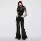 PUNK RAVE Women's Gothic Floral Lace Short Sleeved Top