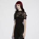 PUNK RAVE Women's Gothic Floral Lace Short Sleeved Top