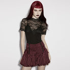 PUNK RAVE Women's Gothic Floral Lace Short Sleeved Top