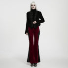PUNK RAVE Women's Gothic Floral Lace Spliced Beaded Tassel Flare Pants Red