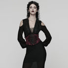 PUNK RAVE Women's Gothic Floral Lace-up Side Zipper Underbust Corset Red