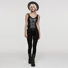 PUNK RAVE Women's Gothic Floral Printed Buckle Vest