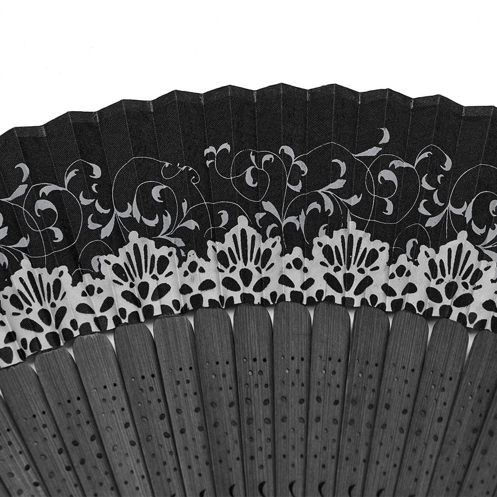 PUNK RAVE Women's Gothic Floral Printed Carving Fan