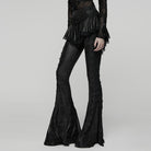 PUNK RAVE Women's Gothic Floral Printed Flared Pants Black