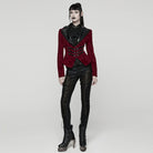 PUNK RAVE Women's Gothic Floral Printed Lace-up Jacket Red