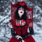 PUNK RAVE Women's Gothic Floral Printed Lace-up Prom Dress