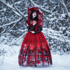 PUNK RAVE Women's Gothic Floral Printed Lace-up Prom Dress