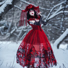 PUNK RAVE Women's Gothic Floral Printed Lace-up Prom Dress