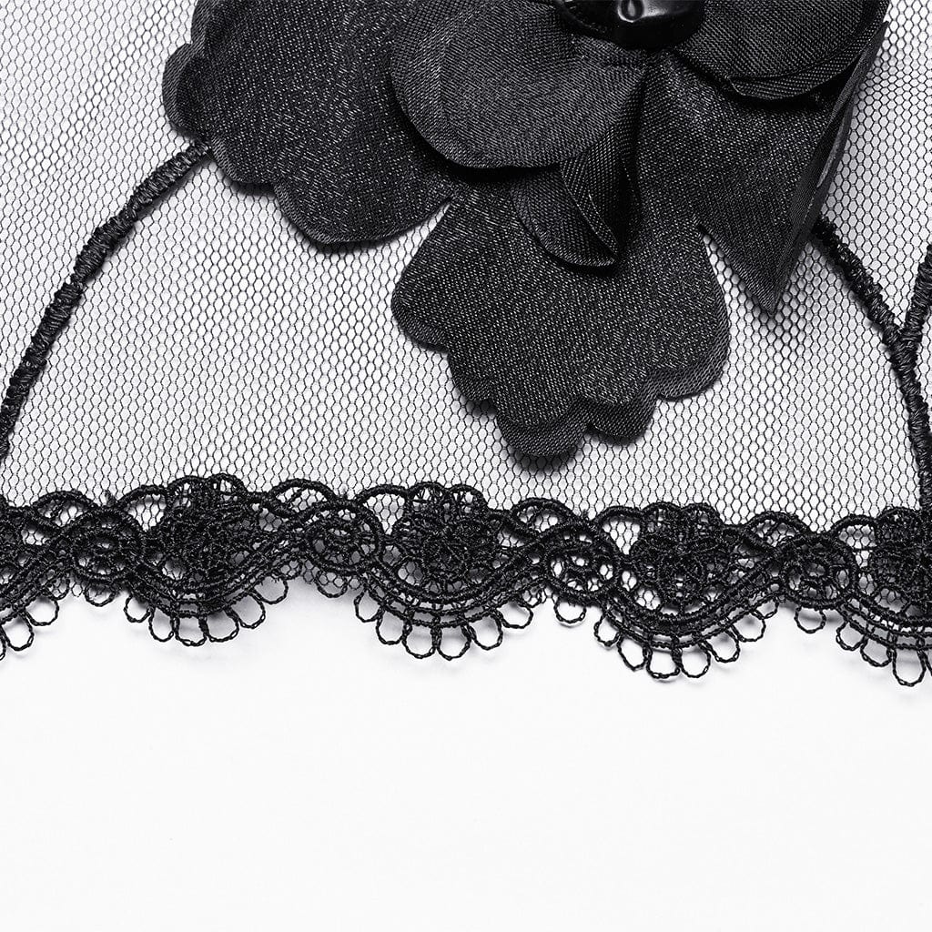 PUNK RAVE Women's Gothic Floral Splice Mesh Veil