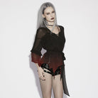 PUNK RAVE Women's Gothic Gradient Flared Sleeve Sheer Chiffon Shirt