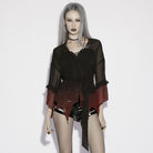 PUNK RAVE Women's Gothic Gradient Flared Sleeve Sheer Chiffon Shirt