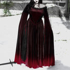PUNK RAVE Women's Gothic Gradient Off Shoulder Flare Sleeved Maxi Dress Wedding Dress